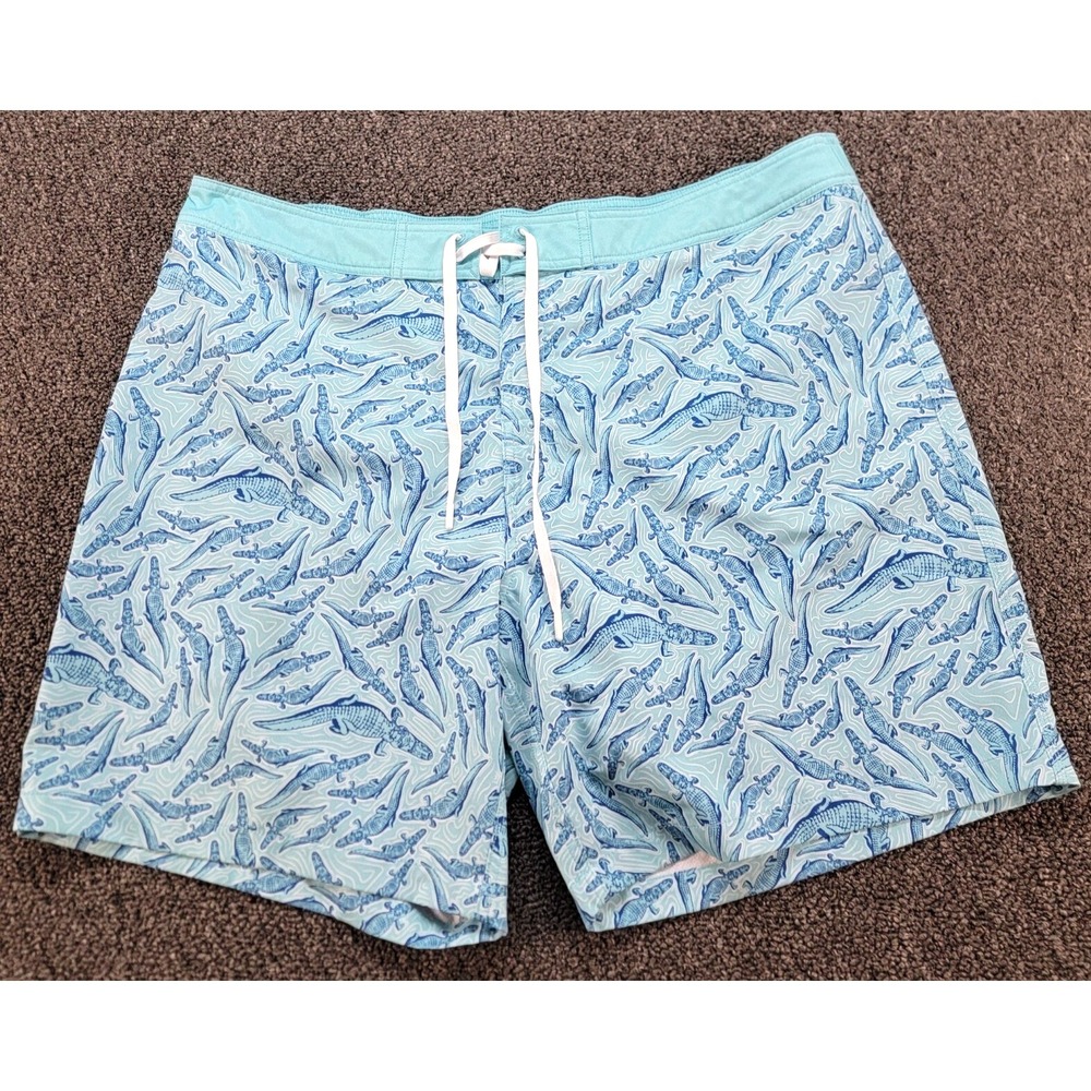 Southern Tide Swim Trunks Mens XXL Blue Animal Print Mesh Lined Alligator Beach
